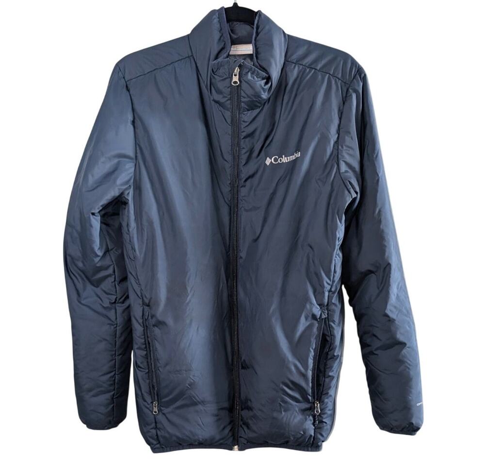 Mens Columbia Omni Heat Down Filled Jacket Small Navy Blue Full Zip